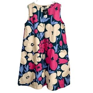 NWT Uniqlo Marimekko Floral Sleeveless Boat Neck Blue Pink A Line Dress Sz XL